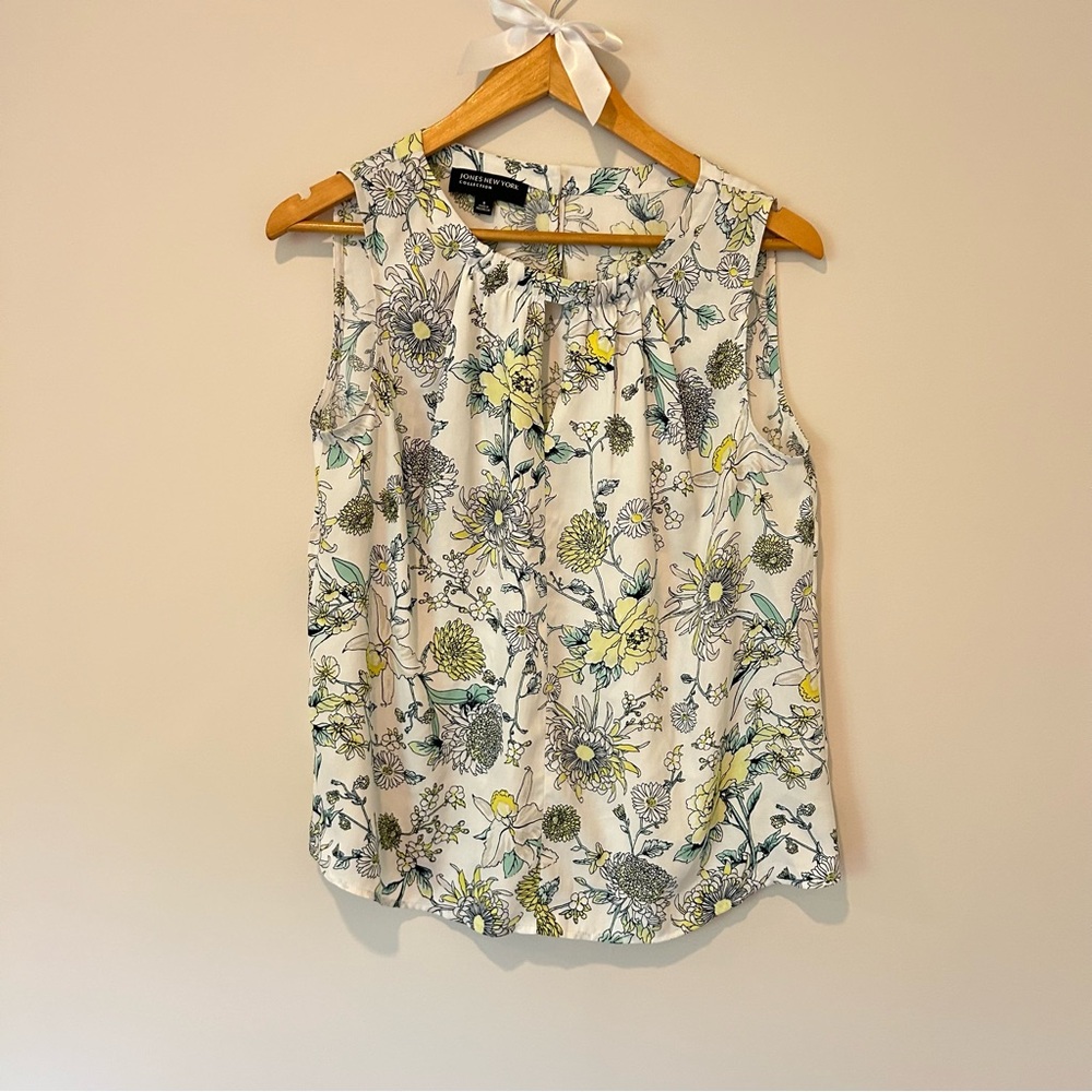 Jones New York Collection White Floral Tank Top Blouse